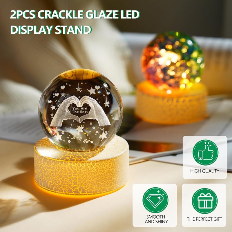 ZEERSHEE حامل عرض LED بتأثير التصدع 2 قطعة لعرض الكريستال ثلاثي الأبعاد 2.7*1 بوصة للفن الزجاجي والراتنج مع قاعدة مصباح ضوء دافئ لتزيين المنزل - Image 2